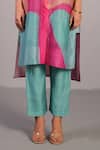 Clos_Pink Linen, Silk Mandarin Collar Designer And Blue Kurta Set _at_Aza_Fashions