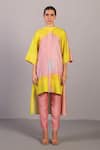 Buy_Clos_Pink Linen, Silk Round Neck Soft And Bright Yellow Kurta Pant Set _at_Aza_Fashions