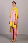 Clos_Pink Linen, Silk Round Neck Soft And Bright Yellow Kurta Pant Set _at_Aza_Fashions
