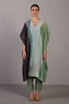Clos_Black Linen, Silk Split V-neck Designer Abstract Kaftan And Pant Set _Online_at_Aza_Fashions