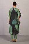 Shop_Clos_Black Linen, Silk Split V-neck Designer Abstract Kaftan And Pant Set _at_Aza_Fashions