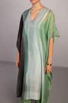 Shop_Clos_Black Linen, Silk Split V-neck Designer Abstract Kaftan And Pant Set _Online_at_Aza_Fashions