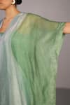 Clos_Black Linen, Silk Split V-neck Designer Abstract Kaftan And Pant Set _at_Aza_Fashions