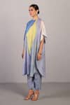 Shop_Clos_Blue Linen, Silk Round Neck Abstract Print Kaftan And Pant Set _Online_at_Aza_Fashions