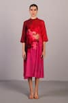 Buy_Clos_Fuchsia Linen, Silk Mandarin Collar Pink Designer Dress _at_Aza_Fashions