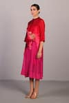 Shop_Clos_Fuchsia Linen, Silk Mandarin Collar Pink Designer Dress _at_Aza_Fashions
