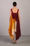 Shop_Clos_Wine Linen, Silk V-neck And Cream Asymmetric Designer Dress _at_Aza_Fashions