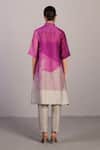Shop_Clos_Gray Linen, Silk Collared Beetroot Printed Kurta And Pant Set _at_Aza_Fashions