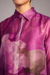 Shop_Clos_Gray Linen, Silk Collared Beetroot Printed Kurta And Pant Set _Online_at_Aza_Fashions