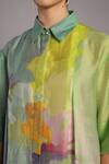 Shop_Clos_Green Linen, Silk Collared Designer Kurta And Pant Set _Online_at_Aza_Fashions