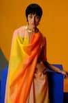Clos_Orange Linen Round Neck Bright And Yellow Silk Saree Set _Online_at_Aza_Fashions