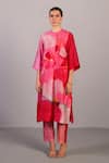 Clos_Blush Linen, Silk Round Neck Designer Pink Kurta And Pant Set _at_Aza_Fashions