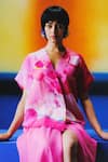 Shop_Clos_Blush Linen, Silk V-neck Pink Kurta And Dhoti Skirt _Online_at_Aza_Fashions
