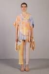 Buy_Clos_Orange Linen, Silk Split V-neck Soft Blue And Designer Kurta Pant Set _at_Aza_Fashions