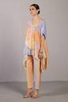 Buy_Clos_Orange Linen, Silk Split V-neck Soft Blue And Designer Kurta Pant Set _Online_at_Aza_Fashions