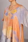Buy_Clos_Orange Linen, Silk Split V-neck Soft Blue And Designer Kurta Pant Set 