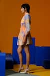 Shop_Clos_Blue Linen, Silk Round Neck Soft And Orange Designer Dress _at_Aza_Fashions