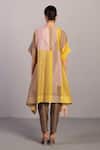 Shop_Clos_Beige Linen, Silk V-neck Designer Smoky And Yellow Kurta Set _at_Aza_Fashions