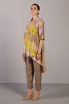 Clos_Beige Linen, Silk Collared Designer Kurta And Pant Set _Online_at_Aza_Fashions