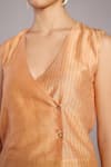 Clos_Orange Linen, Silk V-neck Soft Grey And Designer Waistcoat Set _Online_at_Aza_Fashions