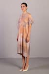 Buy_Clos_Gray Linen, Silk V-neck Soft Grey And Orange Dress _Online_at_Aza_Fashions