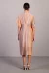 Shop_Clos_Gray Linen, Silk V-neck Soft Grey And Orange Dress _at_Aza_Fashions