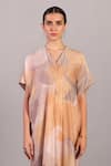Shop_Clos_Gray Linen, Silk V-neck Soft Grey And Orange Dress _Online_at_Aza_Fashions