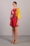 Clos_Orange Linen, Silk Round Neck Designer And Red Shirt & Shorts Set _Online_at_Aza_Fashions