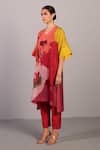 Buy_Clos_Orange Linen, Silk V-neck Designer And Red Kurta Pant Set _Online_at_Aza_Fashions