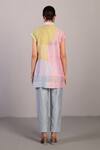 Shop_Clos_Blue Linen, Silk Collared Designer Shirt And Pant Set _at_Aza_Fashions