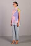 Clos_Blue Linen, Silk Collared Designer Shirt And Pant Set _Online_at_Aza_Fashions