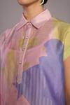 Shop_Clos_Blue Linen, Silk Collared Designer Shirt And Pant Set _Online_at_Aza_Fashions