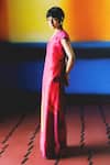 Shop_Clos_Maroon Linen, Silk V-neck Designer Deep Red Jumpsuit _at_Aza_Fashions