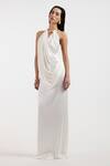 Buy_Deme By Gabriella_White Satin Halter Neck Designer Gown _Online_at_Aza_Fashions