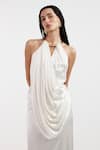 Shop_Deme By Gabriella_White Satin Halter Neck Designer Gown _Online_at_Aza_Fashions