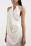 Deme By Gabriella_White Satin Halter Neck Designer Gown _at_Aza_Fashions