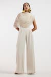 Deme By Gabriella_Off White Designer Pleated Top And Pant Set _Online_at_Aza_Fashions