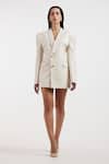 Deme By Gabriella_Off White Shawl Neck Cleo Blazer Dress _Online_at_Aza_Fashions