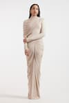 Buy_Deme By Gabriella_Ivory Asymmetric, High Neck Draped Dress _at_Aza_Fashions