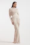 Buy_Deme By Gabriella_Ivory Asymmetric, High Neck Draped Dress _Online_at_Aza_Fashions