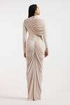 Shop_Deme By Gabriella_Ivory Asymmetric, High Neck Draped Dress _at_Aza_Fashions