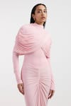Deme By Gabriella_Pink Designer Draped Dress _at_Aza_Fashions