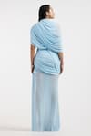 Shop_Deme By Gabriella_Blue Net High Neck Baby Draped Fluid Dress _at_Aza_Fashions