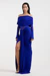 Deme By Gabriella_Blue Off-shoulder Royal Designer Gown _Online_at_Aza_Fashions