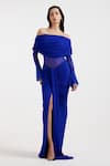 Buy_Deme By Gabriella_Blue Off-shoulder Royal Designer Gown _Online_at_Aza_Fashions