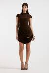 Buy_Deme By Gabriella_Brown High Neck Fleur Designer Ruched Dress _at_Aza_Fashions