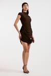 Buy_Deme By Gabriella_Brown High Neck Fleur Designer Ruched Dress _Online_at_Aza_Fashions