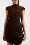 Buy_Deme By Gabriella_Brown High Neck Fleur Designer Ruched Dress 