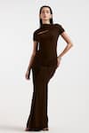 Buy_Deme By Gabriella_Brown Asymmetric Expresso Draped Dress _at_Aza_Fashions
