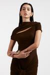 Deme By Gabriella_Brown Asymmetric Expresso Draped Dress _at_Aza_Fashions